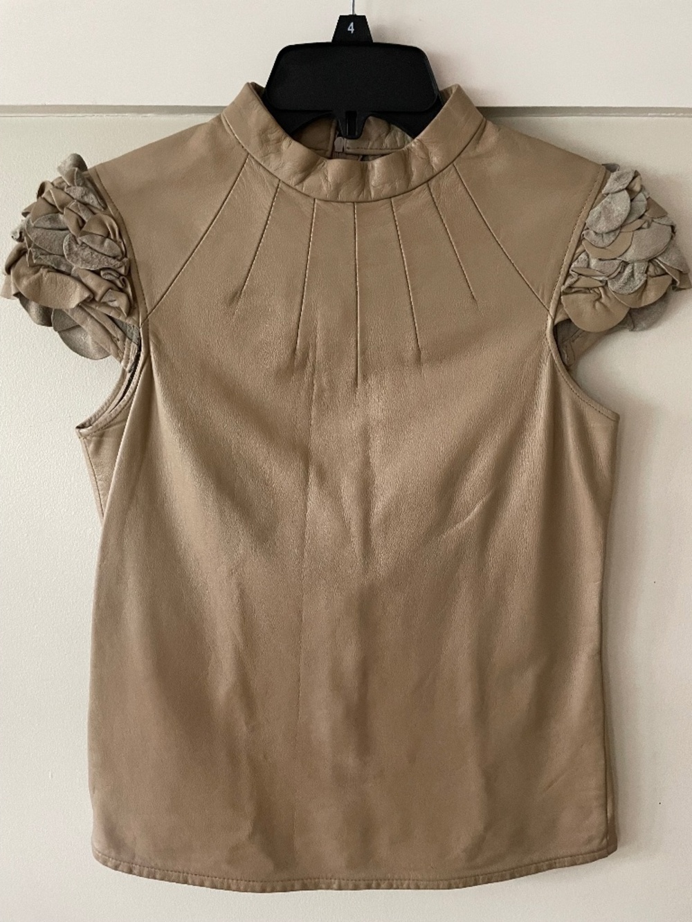 A.T Co Ltd Genuine Cowhide Leather Pleated Ruffle Top l Size XS